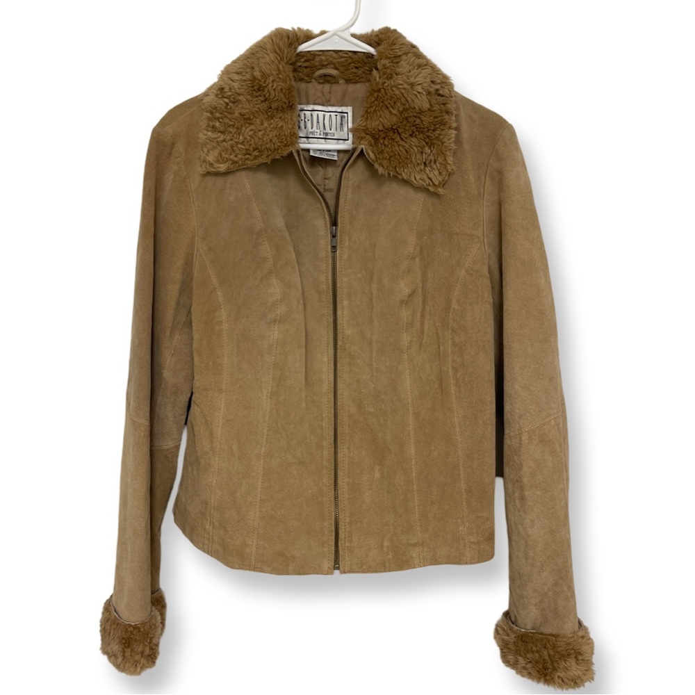 BB Dakota Faux Fur Trim Leather Jacket Women’s Large Tan